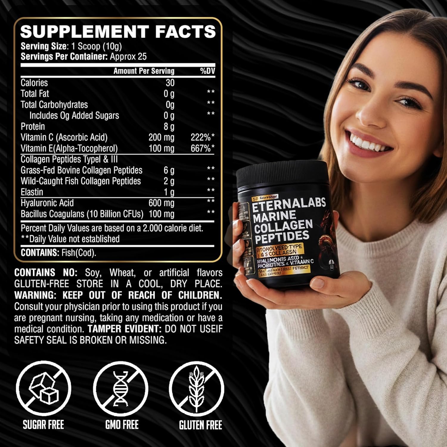 Collagen Peptides Powder for Women & Men 250g | Hydrolyzed Collagen Type I & III with Hyaluronic Acid & Vitamin C Supports Hair, Skin, Nails, Bones & Joints | Gluten-Free | Unflavored 250g - Image 3