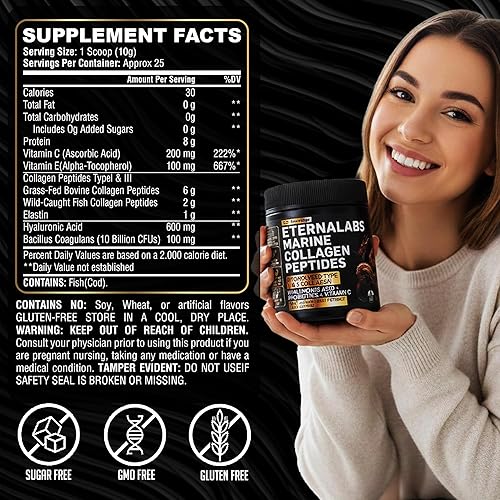 Miniatura 2 de Polvo de péptidos de colágeno para mujeres y hombres, 8.82 oz  Colágeno hidrolizado tipo I y III con ácido hialurónico y vitamina C que apoya el