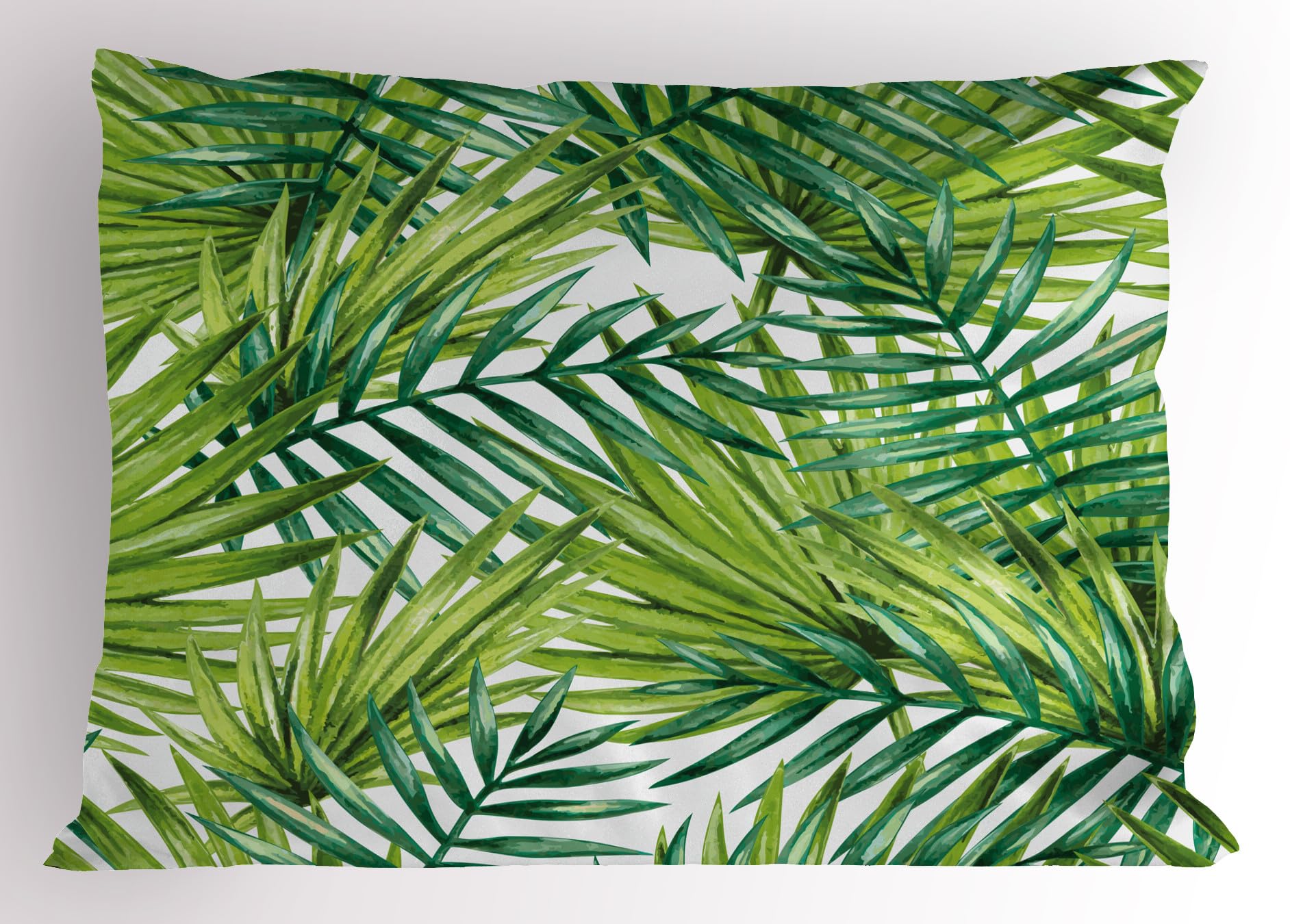 Ambesonne Plant Pillow Sham, Watercolor Tropical Palm Leaves Colorful Illustration Natural Feelings, Decorative Standard King Size Printed Pillowcase,