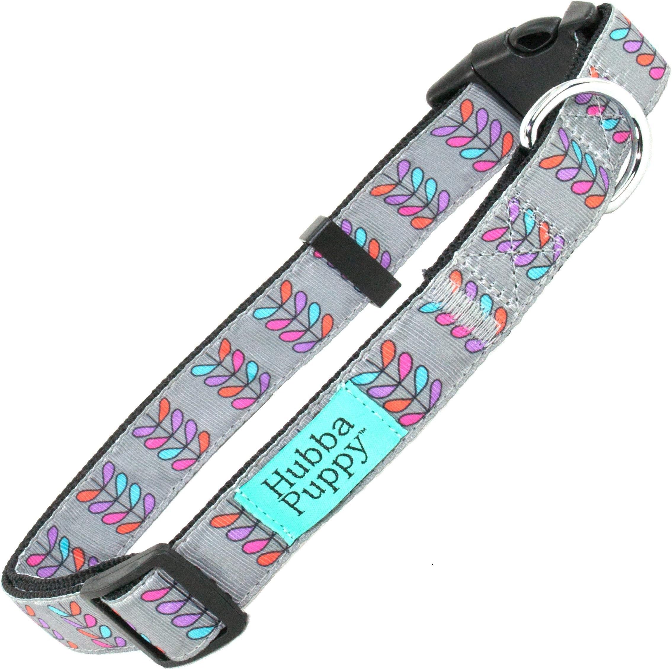 Hubba Puppy Retro Pretty Petals Nylon Dog Collar Adjustable Small/Medium/Large/X-Large, Large/X-Large, Grey with Purple Teal Pink and Red
