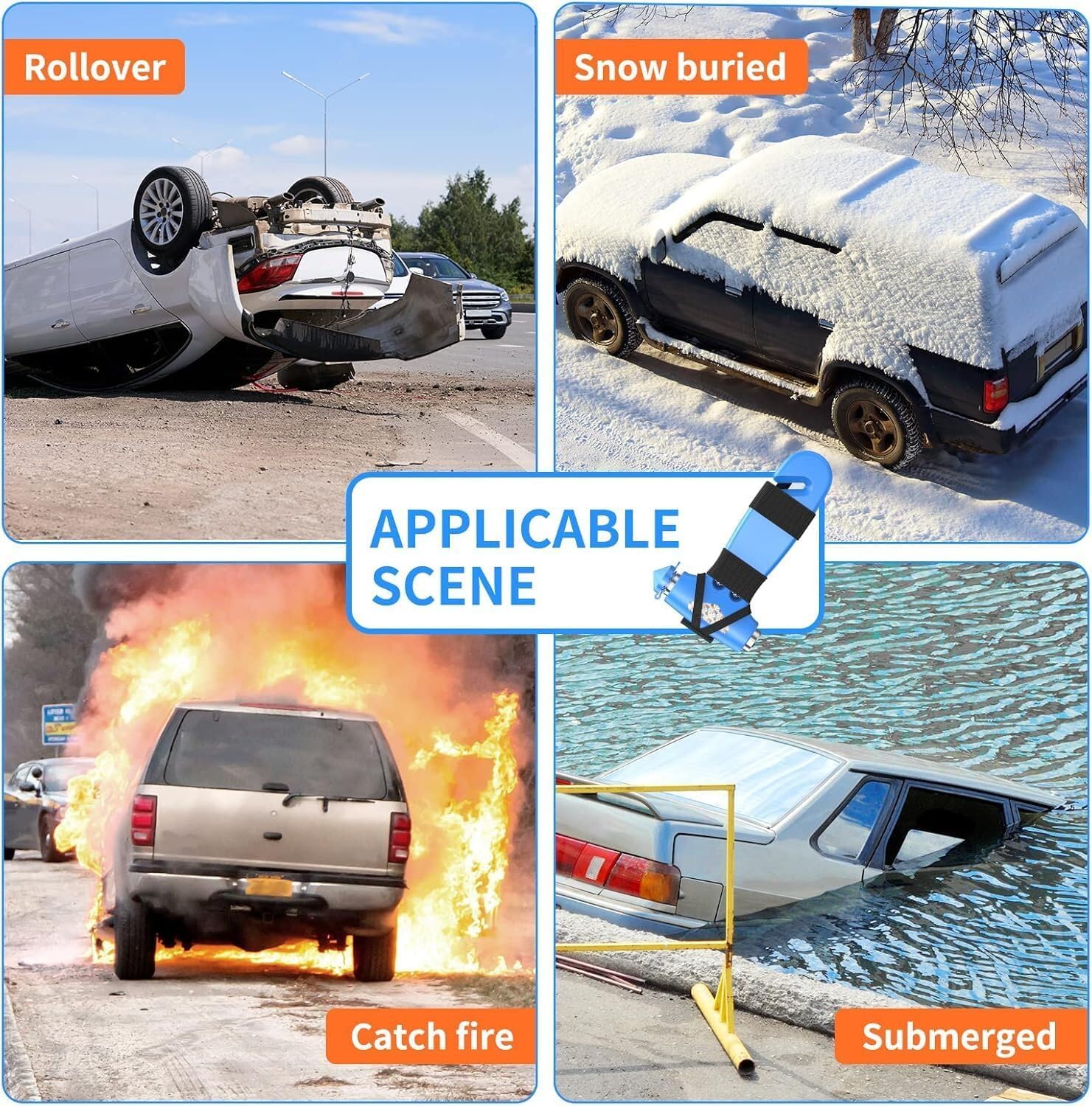 3-in-1 Emergency Escape Tool – Heavy-Duty Car Safety Hammer with Window Breaker & Seat Belt Cutter,Blue