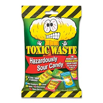 Toxic Waste Hazardously Sour Candy Apple Watermelon Lemon Blue Razz 2oz Peg Bag
