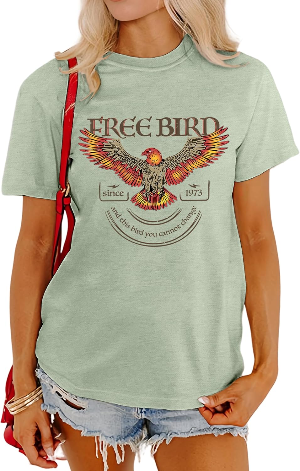 MAPICK Women Vintage Free Bird Graphic T-Shirts Band Music Tees Short Sleeve Tee Tops Country Concert Clothing