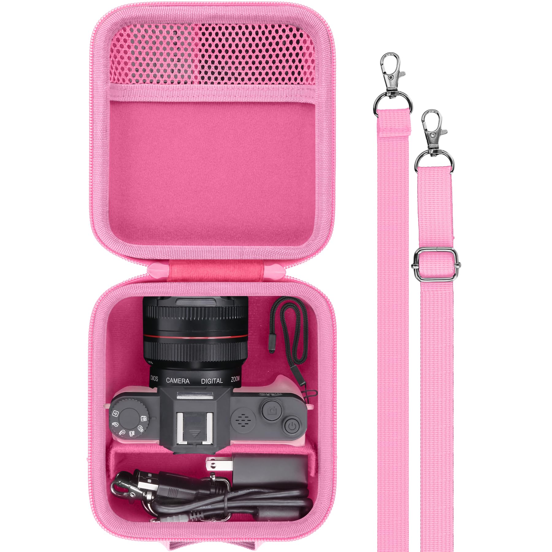 Baval Camera Case for VJIANGER/VETEK/NIKICAM/Yatao 4K Vlogging Camera,Carrying Case Holder for 4K Vlogging Camera and Accessories(Pink Case)