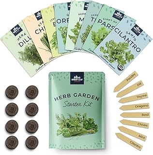 Herb Garden Starter Kit (8 pc) – incl Bamboo Labels and Soil Starters with Basil, Cilantro, Dill, Mint, Parsley, Chives, O...