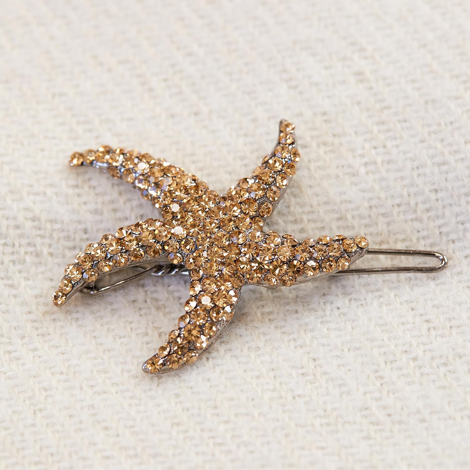 Hair Jewelry Rhinestone Starfish Barrette, Light Brown