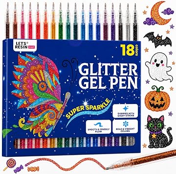 LETS RESIN PAINT Glitter Gel Pens for Adult Coloring,18 Colors Sparkle Pen