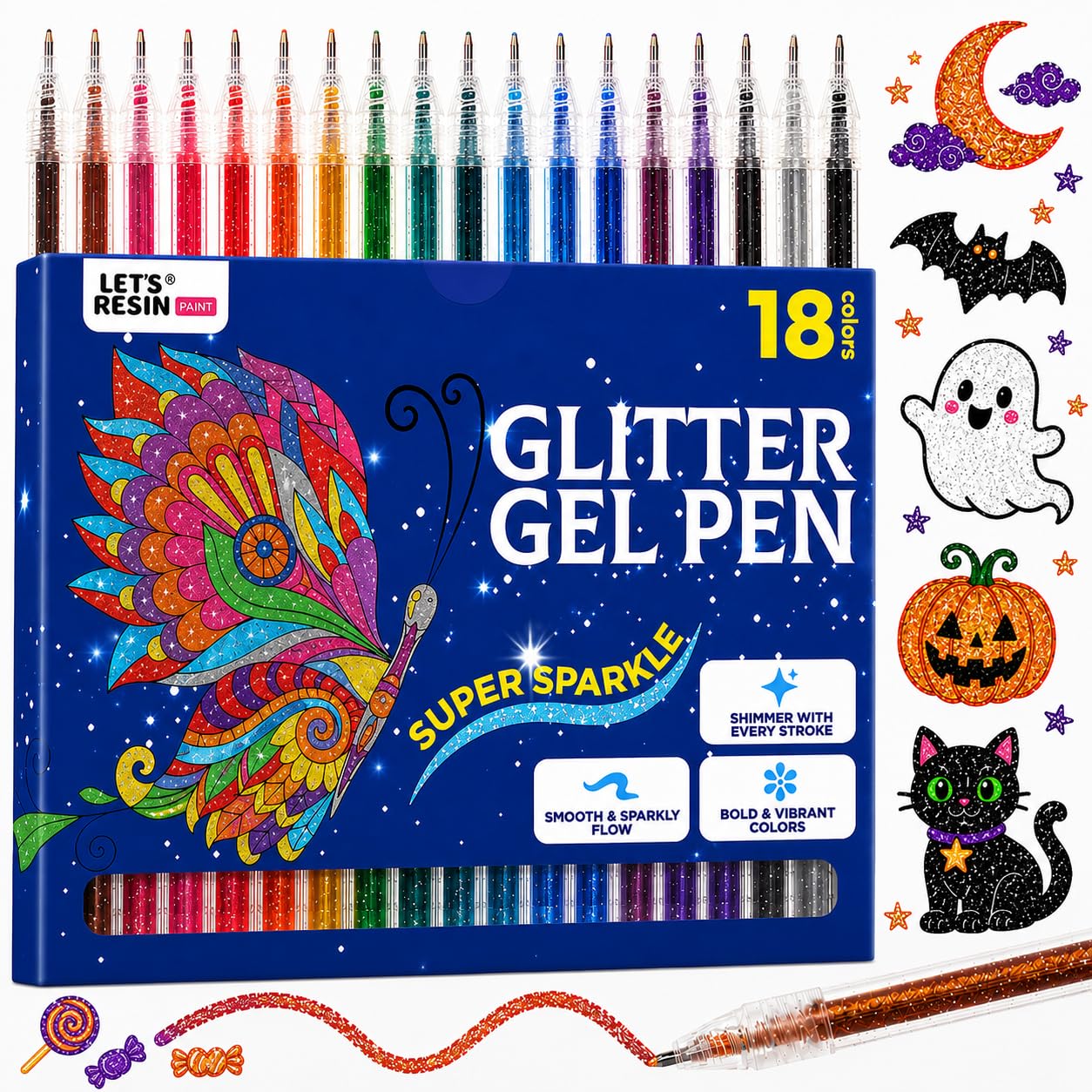 LET'S RESIN PAINT Glitter Gel Pens, 18 Colors