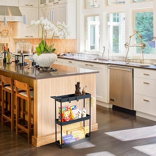 Miniatura 9 de Simple Houseware 3-Tier Slim/Narrow Storage Cart with Handle, 5.5'' Wide x 26.5'' Height Rolling Organizer for Kitchen, Bathroom, Laundry Room -