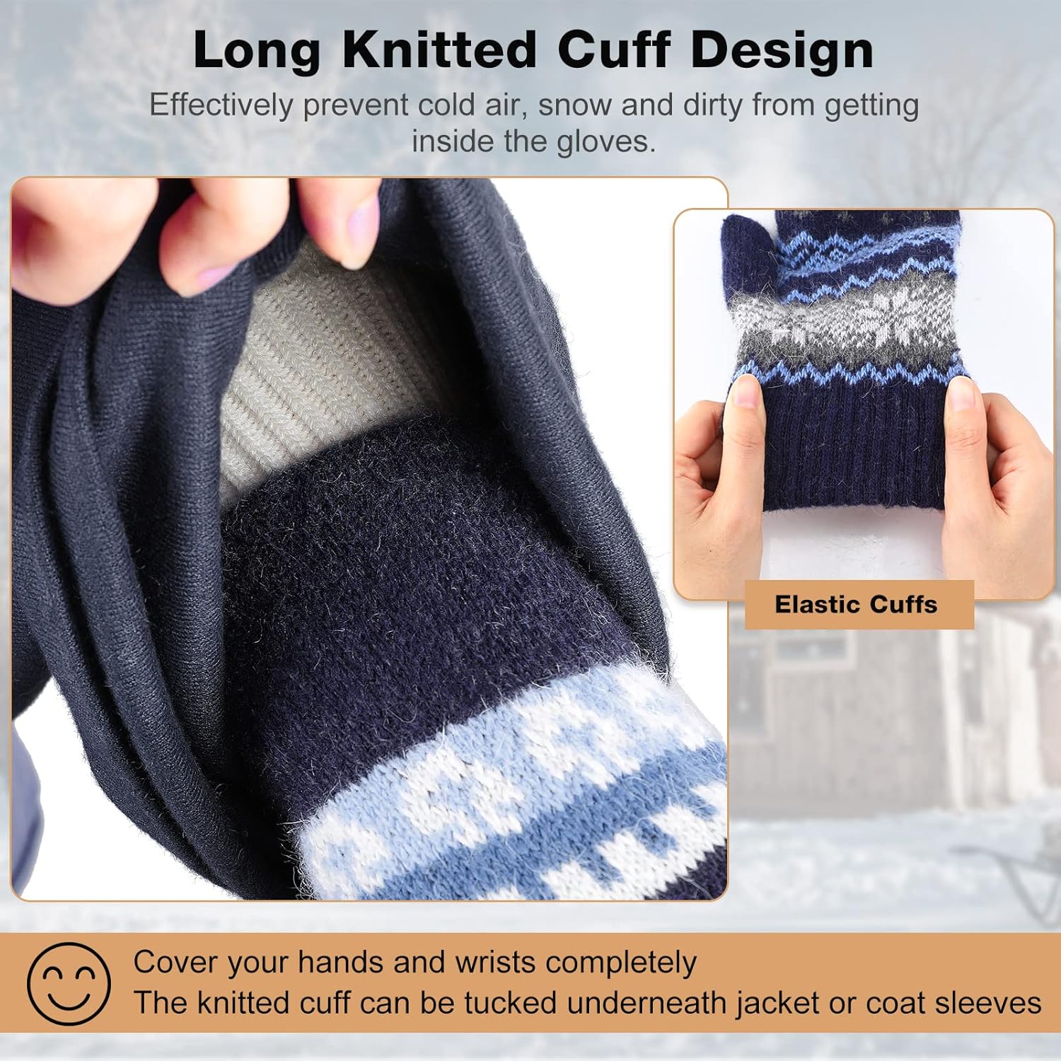 Vicenpal 3 Pairs Mittens for Women Cold Weather Winter Warm Lining Mittens Knit Thick Wool Gloves for Winter Cold Weather - Image 4