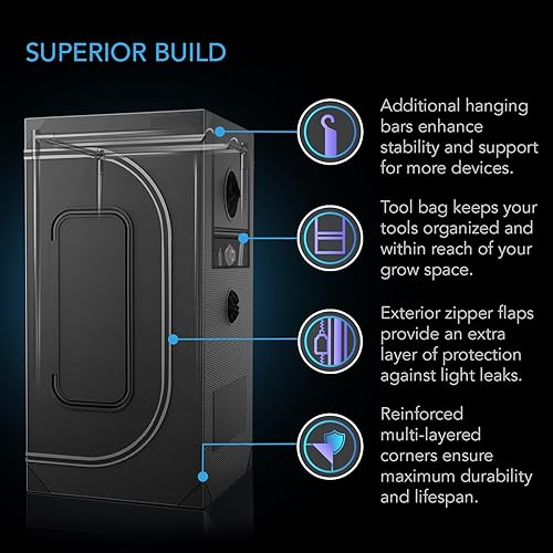 Miniatura 5 de AC Infinity CLOUDLAB 422 Advance - Tienda de campaña de cultivo de 24 x 24 x 48 pulgadas, postes de 1 pulgada de grosor, lona Mylar de diamante