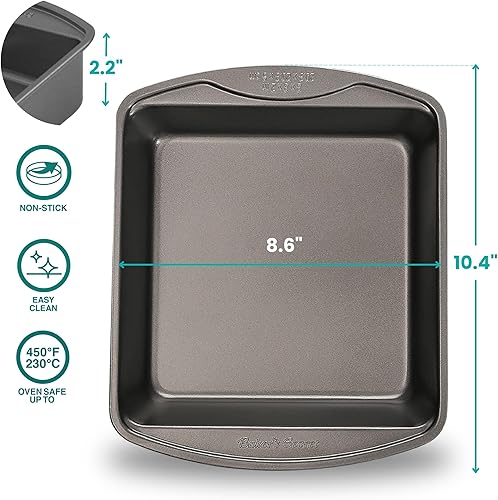 Miniatura 2 de Baker's Secret The Classic Collection - Juego de 2 moldes cuadrados antiadherentes para tartas de 8 pulgadas, revestimiento de grado alimenticio de