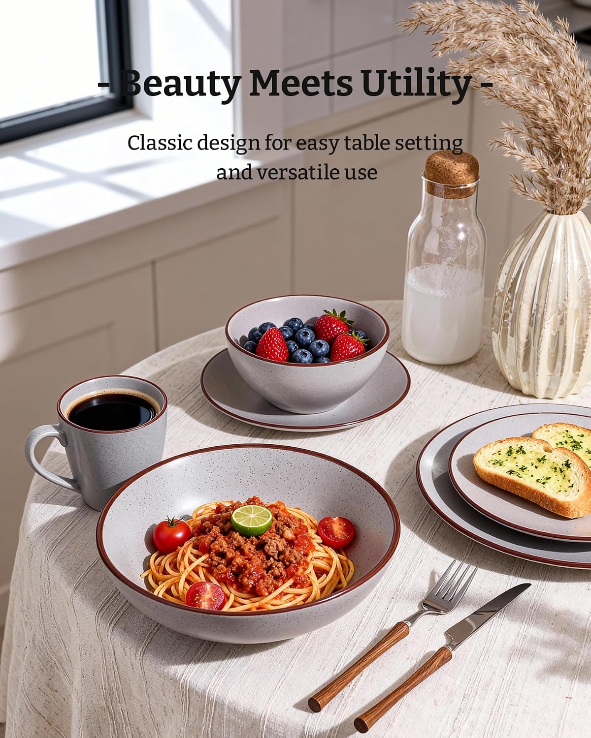 Famiware Venus Dinnerware Sets with Mugs, Ceramic Plates and Bowls for 6 image 3