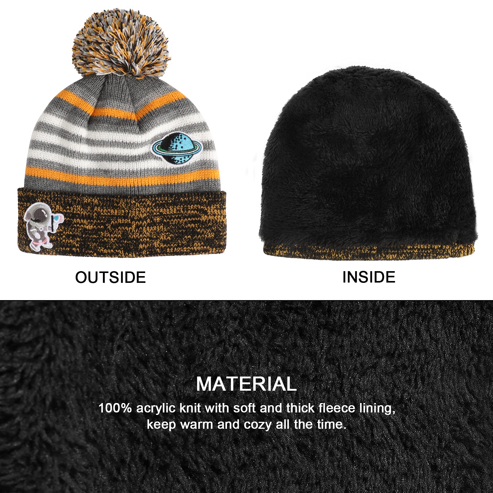 TAGVO 3in1 Invierno Set de Bufanda, Gorro y Guantes para niños, Invierno Grueso Polar, Tejido térmico, Bufanda, Guantes, para niños, niños, niñas, de 3 a 6 años, Conjuntos de Accesorios de Invierno