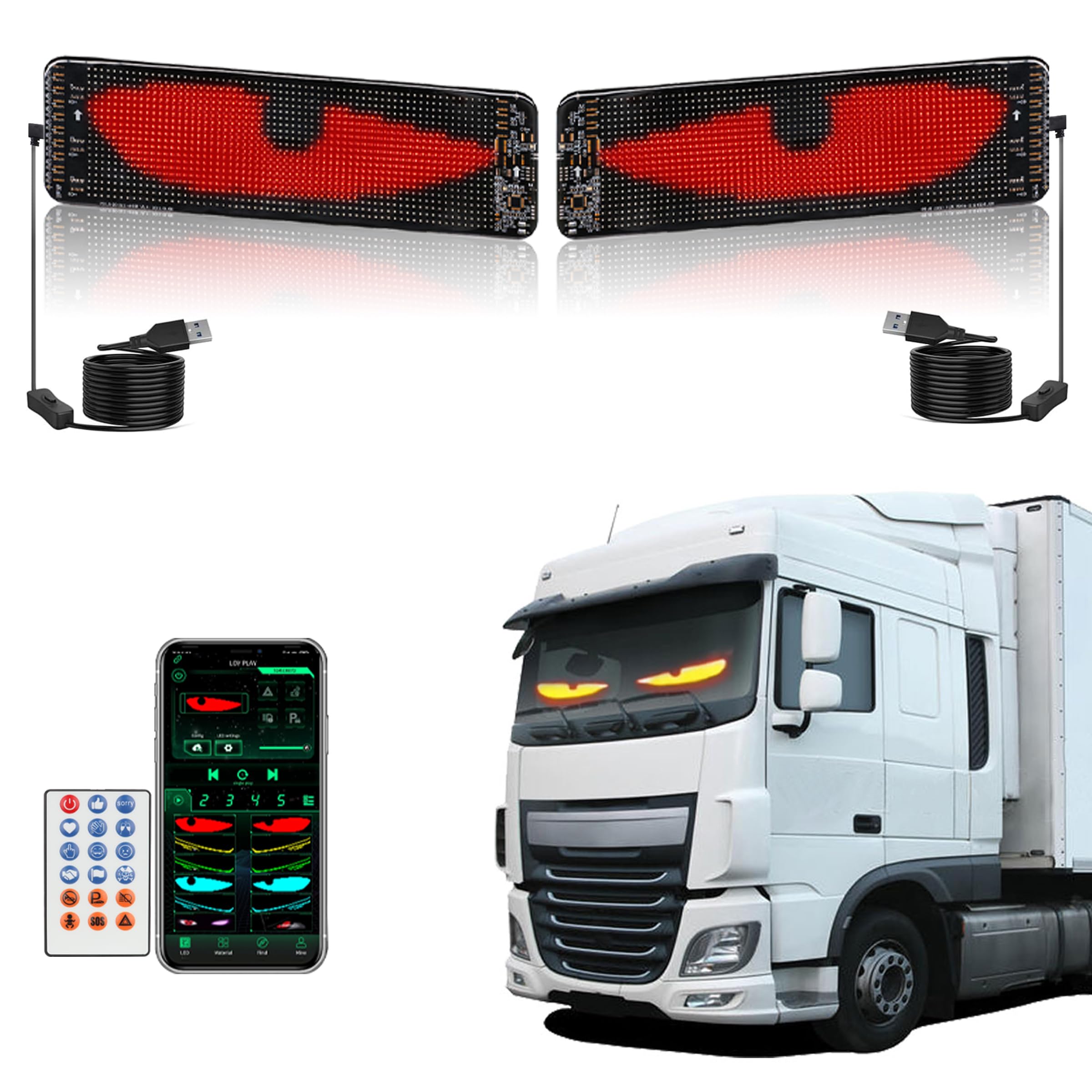 2PCs Devil Eyes Light for Windshield,19.3"x4.3" Flexible LED Eye Lights for Car Windshield with Remote and APP Control,Dynamic Personalized LED Display Screen Panel for Car Back Window