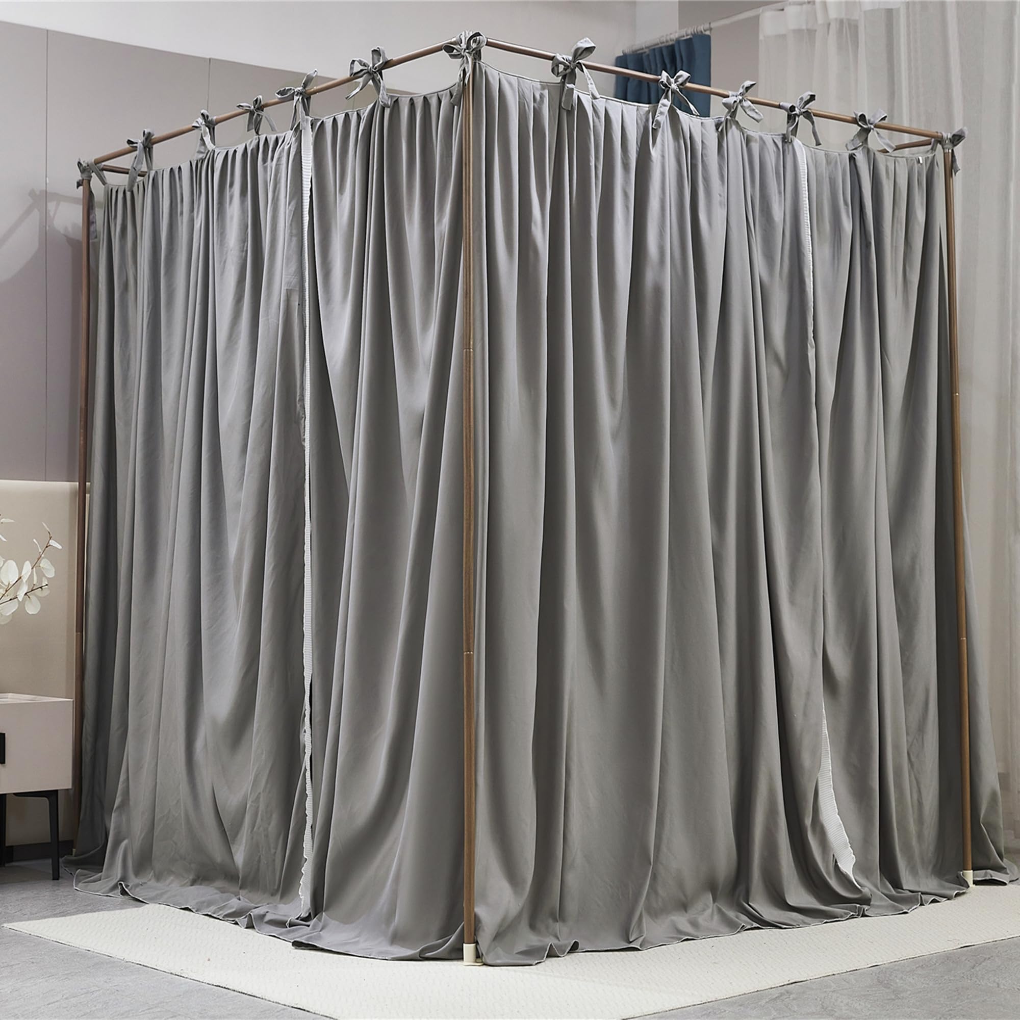 4-Pfosten Prinzessinnen Betthimmel – Doppelschichtiges, Gemütliches Moskitonetz aus Mesh & Stoff für Mädchenzimmer Dekoration(Grau, 1.5W*2L*2.1H(m))