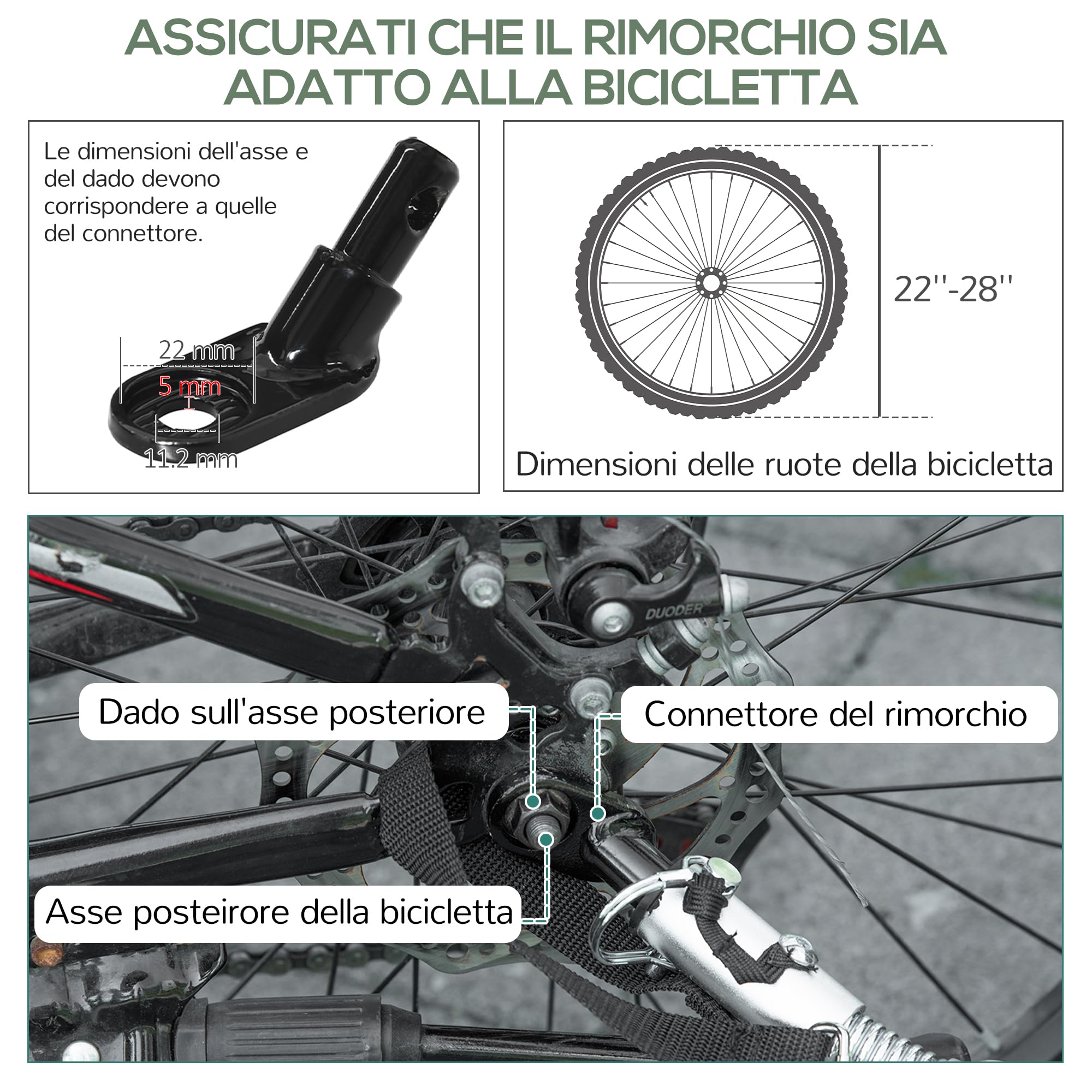 HOMCOM Rimorchio per Bicicletta da 70L con 2 Ruote da 40 cm, 2 Catarifrangenti e Bandierina, Carrello Bici in Acciaio e PE, Capacità di Carico 40kg, 125x64x53.5 cm, Nero