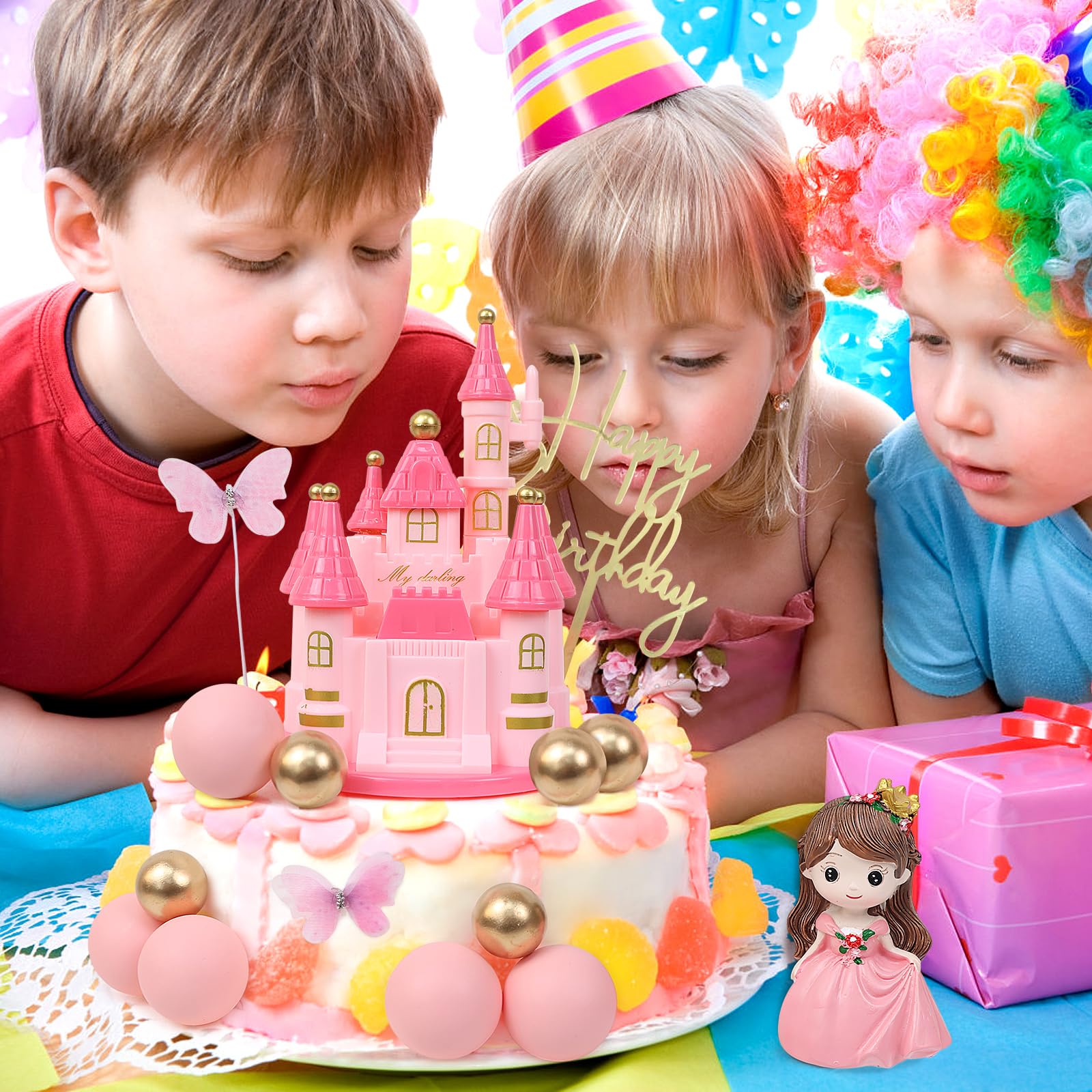 Castle Cake Topper For Princess Themed Birthday Party & Baby Shower - Glitter Decor, Ready-to-Use, Non-Edible 8 thumbnail image