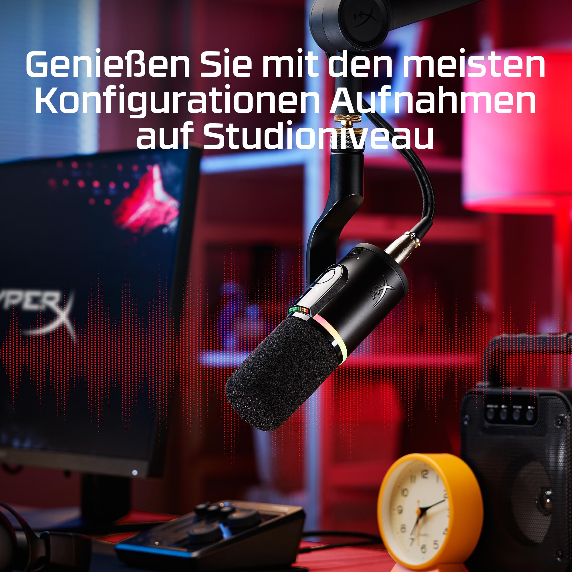 HyperX FlipCast Dynamisches USB/XLR-Mikrofon – Profi-Streaming & Podcast-Mikrofon mit Rauschunterdrückung, RGB-Beleuchtung, Onboard-Steuerung, 192 kHz/32-Bit, Schwarz