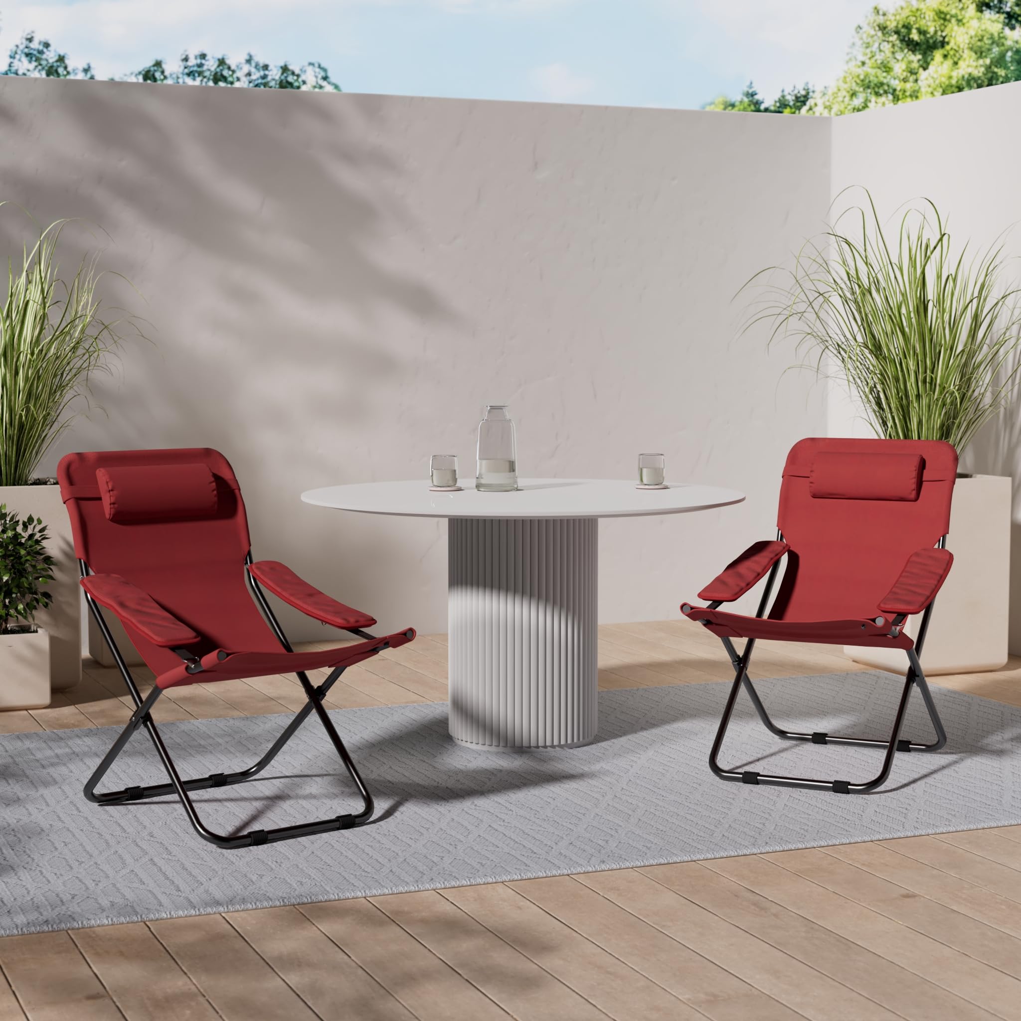 HOMECALL - Silla de camping plegable con respaldo ajustable de textileno 2 × 1, rojo