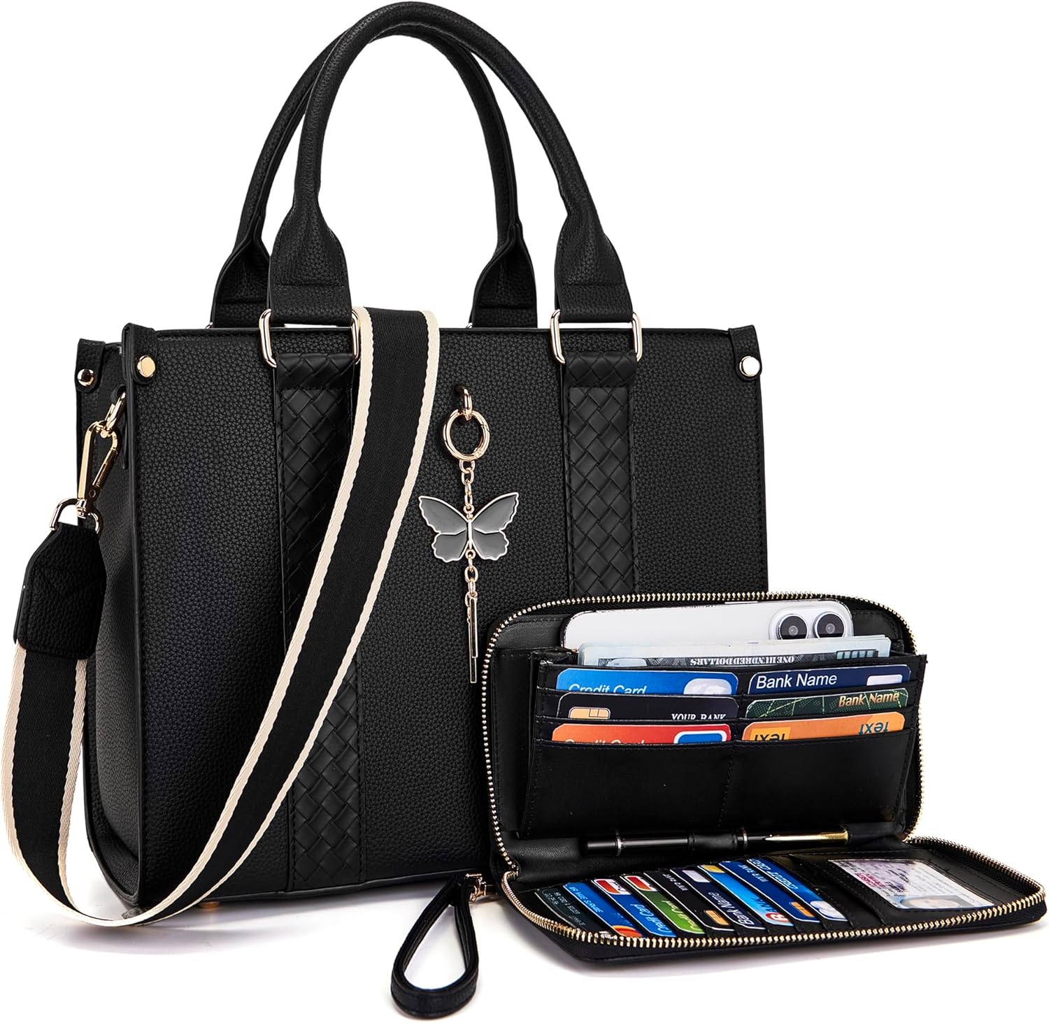 Tote Bag for Women Purse and Wallet Set Satchel Handbags Top handle 2pcs Adjustable Straps