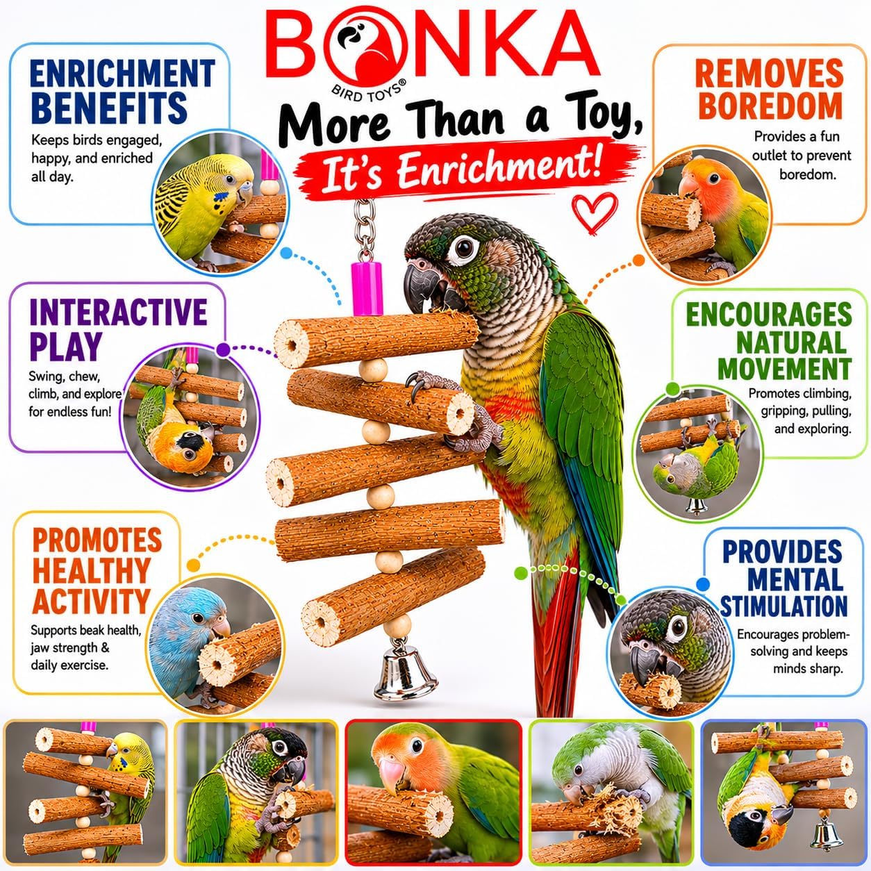 Bonka Bird Toys 3747 Sola Log Bird Toy for Parakeets Cockatiels Lovebirds Conures and Small Parrots Natural Sola Wood Shredding Chewing and Foraging Cage Toy (Pack of 2)