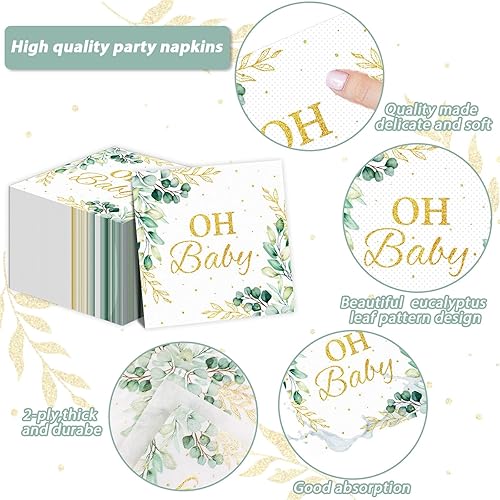Miniatura 3 de Servilletas de Eucalyptus Leaf Oh Baby Greenery Baby Shower Suministros para fiesta de baby shower, servilletas de papel desechables para baby