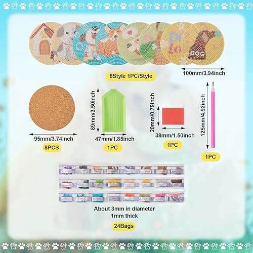 Miniatura 2 de PandaHall Kit de arte de posavasos de pintura de diamante de girasol 5D, 8 piezas, patrón de flores, mandala de taladro completo, base de corcho con