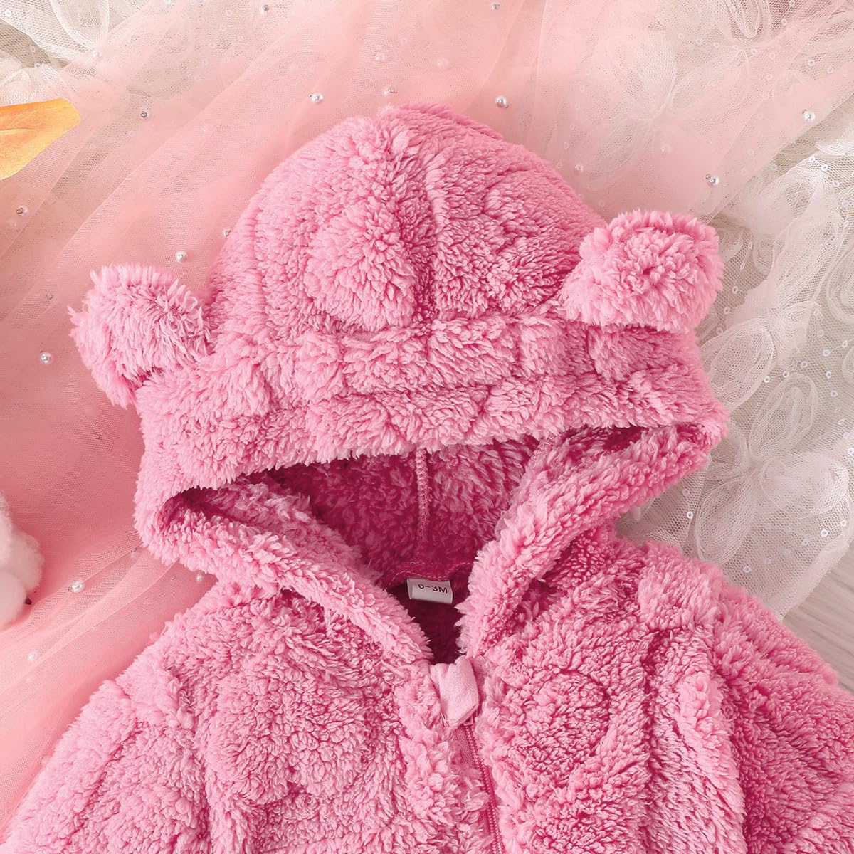 Manteau Combinaison Polaire Bebe Fille 0-18 Mois Hiver Chaud Grenouillere Bebe Fille Flanelle avec Capuche Oreille de Ours Vetement Bebe garçon Naissance Body zippé Peluche