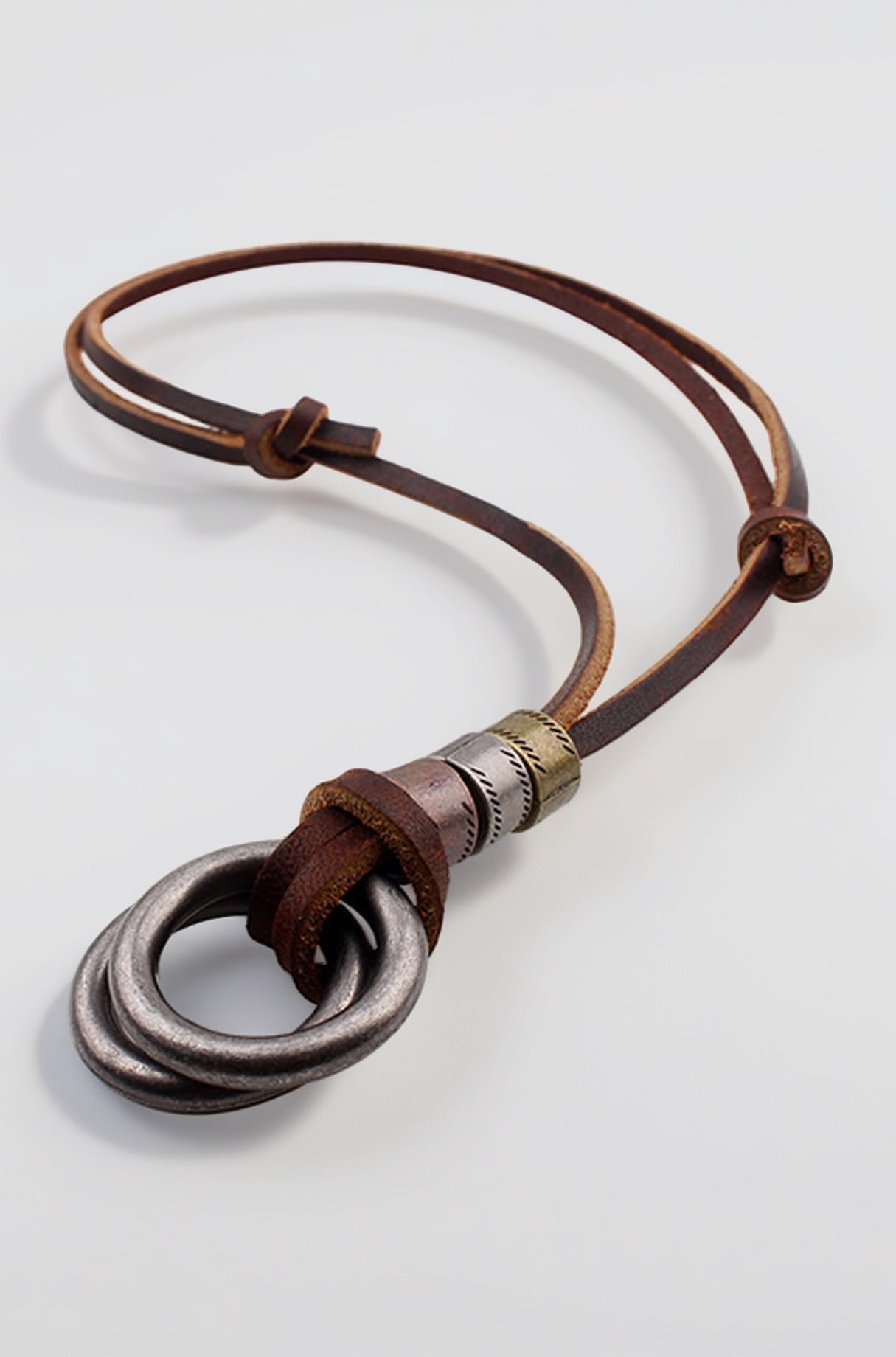 Young & Forever Gift Boho Bohemian Vintage Double Ring Mens Accessories Adjustable Leather Cord Pendant Locket Necklace Neck Chain for Men Fashion Jewellery for Mens and Boys