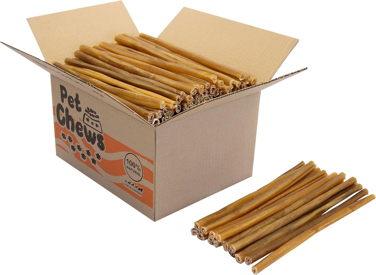 13lb Bulk 12" Collagen Sticks (100 Count) - No Stain Carpets & Dye-Free - Long Lasting Rawhide-Free Joint Support - 100% Beef - Large and Medium Dogs Chews.