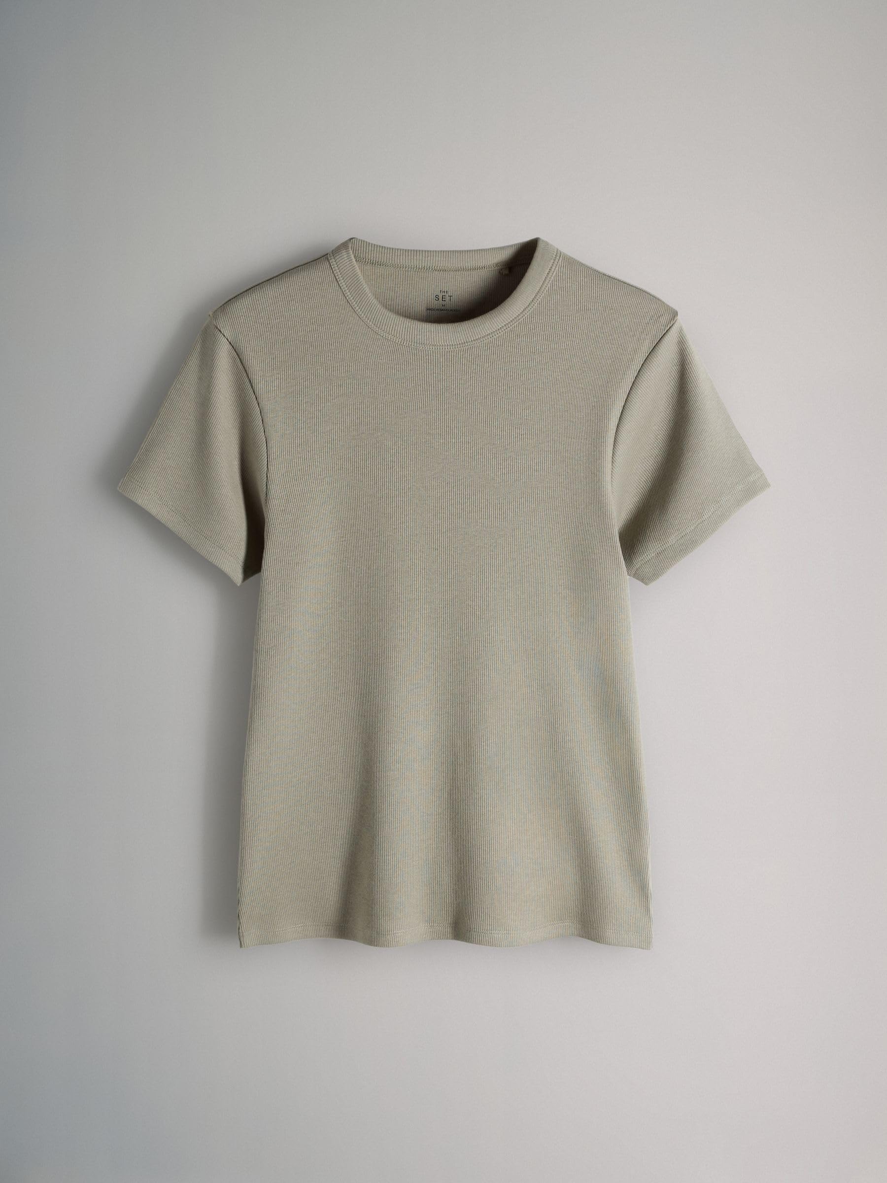 THE SET Femme T-Shirt côtelé à Manches Courtes, Lot de 8