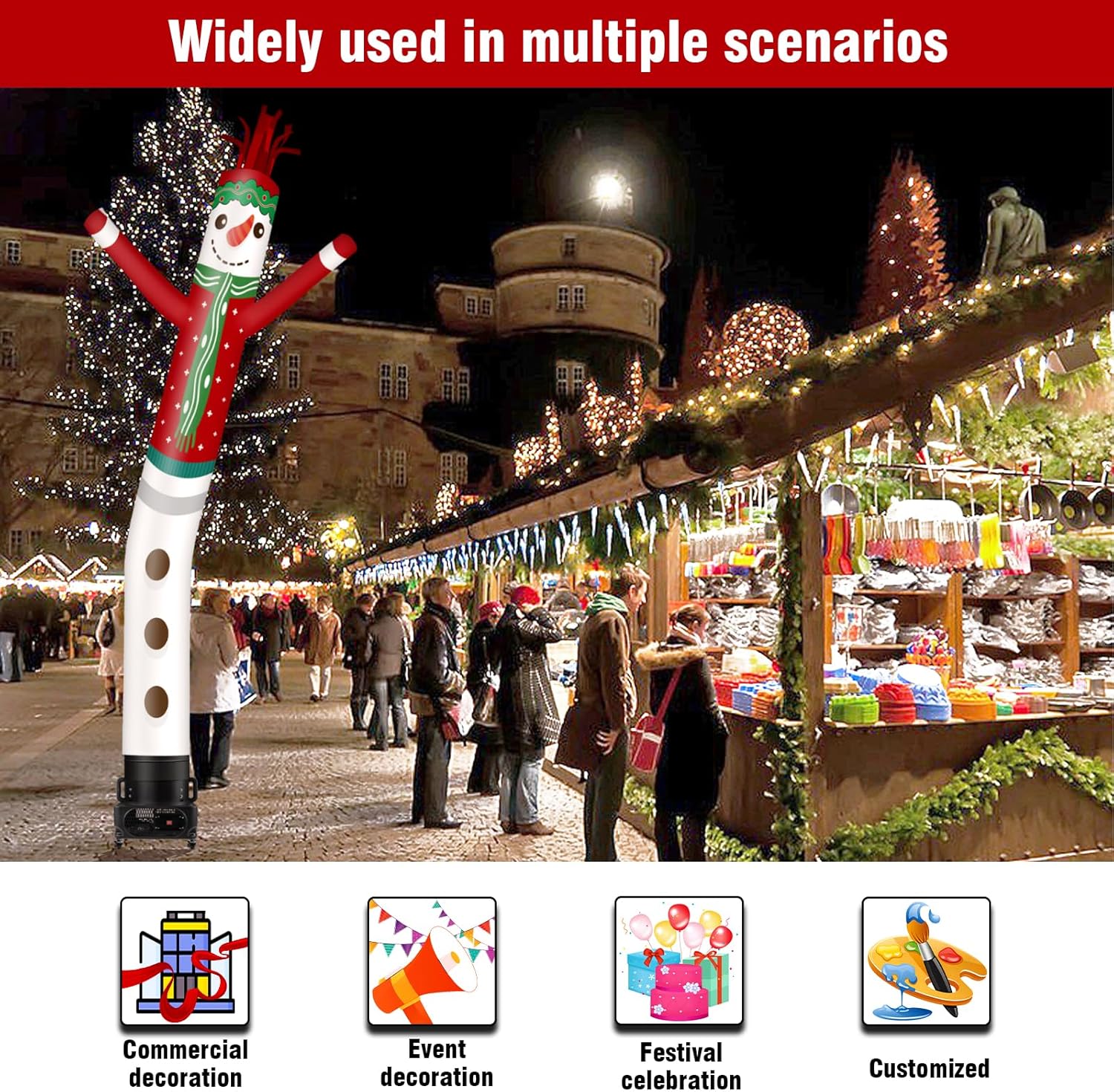 15FT Tall Snowman Inflatable Tube Man (18''Diameter) Wacky Wavy Dancing Guy for Outdoor Decoration Advertising Business Promotion - Christmas Theme (Blower Not Included)