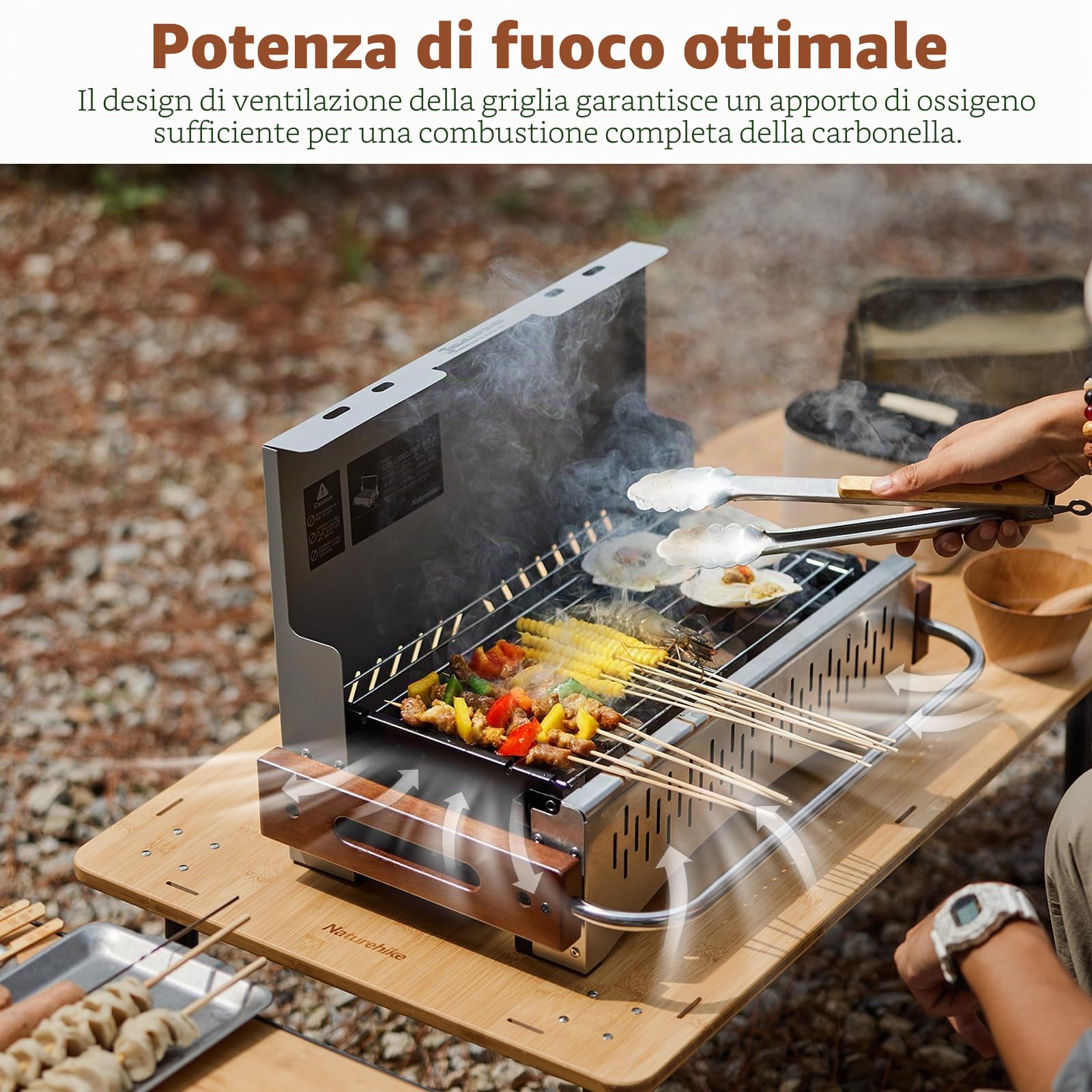 Naturehike Barbecue a carbonella, Pieghevole, 50,2 x 32,8 x 33,5 cm, Portatile, da Campeggio, da Esterno, Colore: Nero