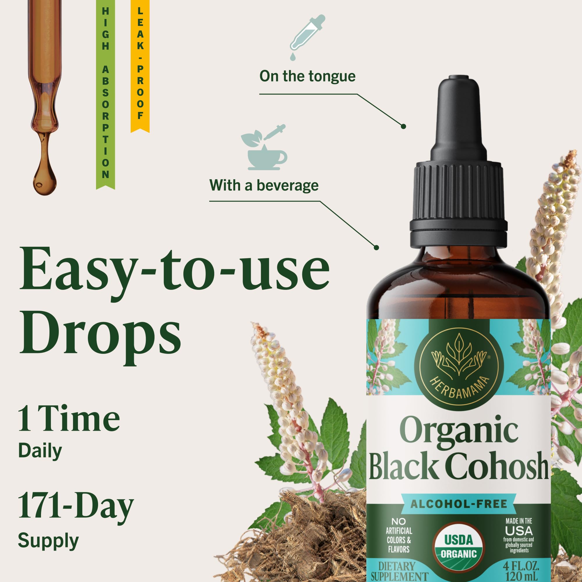 HERBAMAMA USDA Organic Black Cohosh for Menopause Hot Flashes - 4 oz — Amazon image 7
