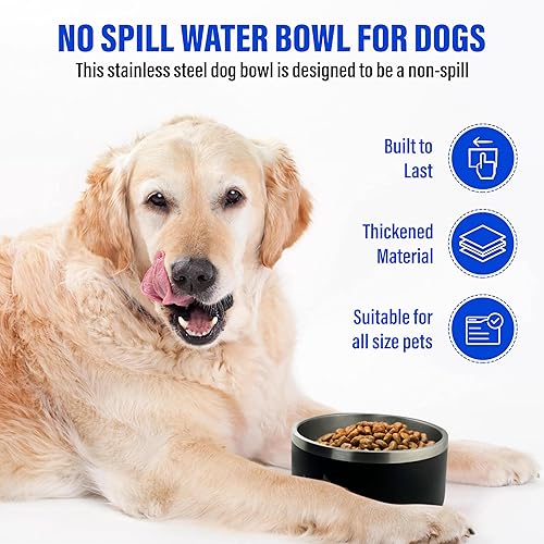 Miniatura 6 de MR CO. - Tazón resistente para perros de 64 onzas  Tazón de acero inoxidable sin derrames para perros, diseñado para ser un tazón de agua para