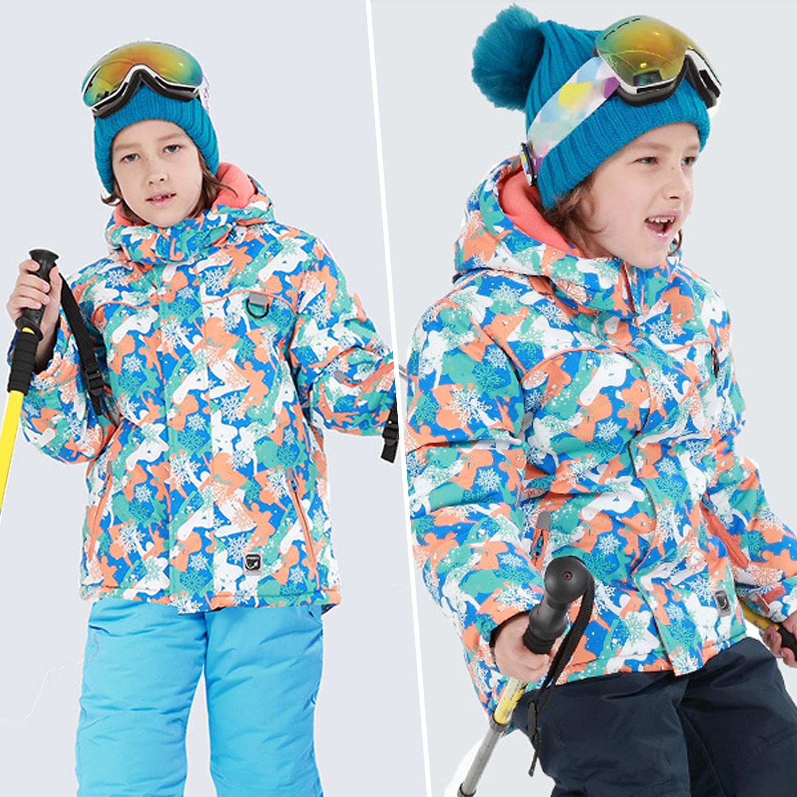 Traje de Esquí para Niño Niña Conjunto de Nieve 2 Piezas Chaqueta con Capucha + Pantalones Traje de Nieve Impermeable para Invierno