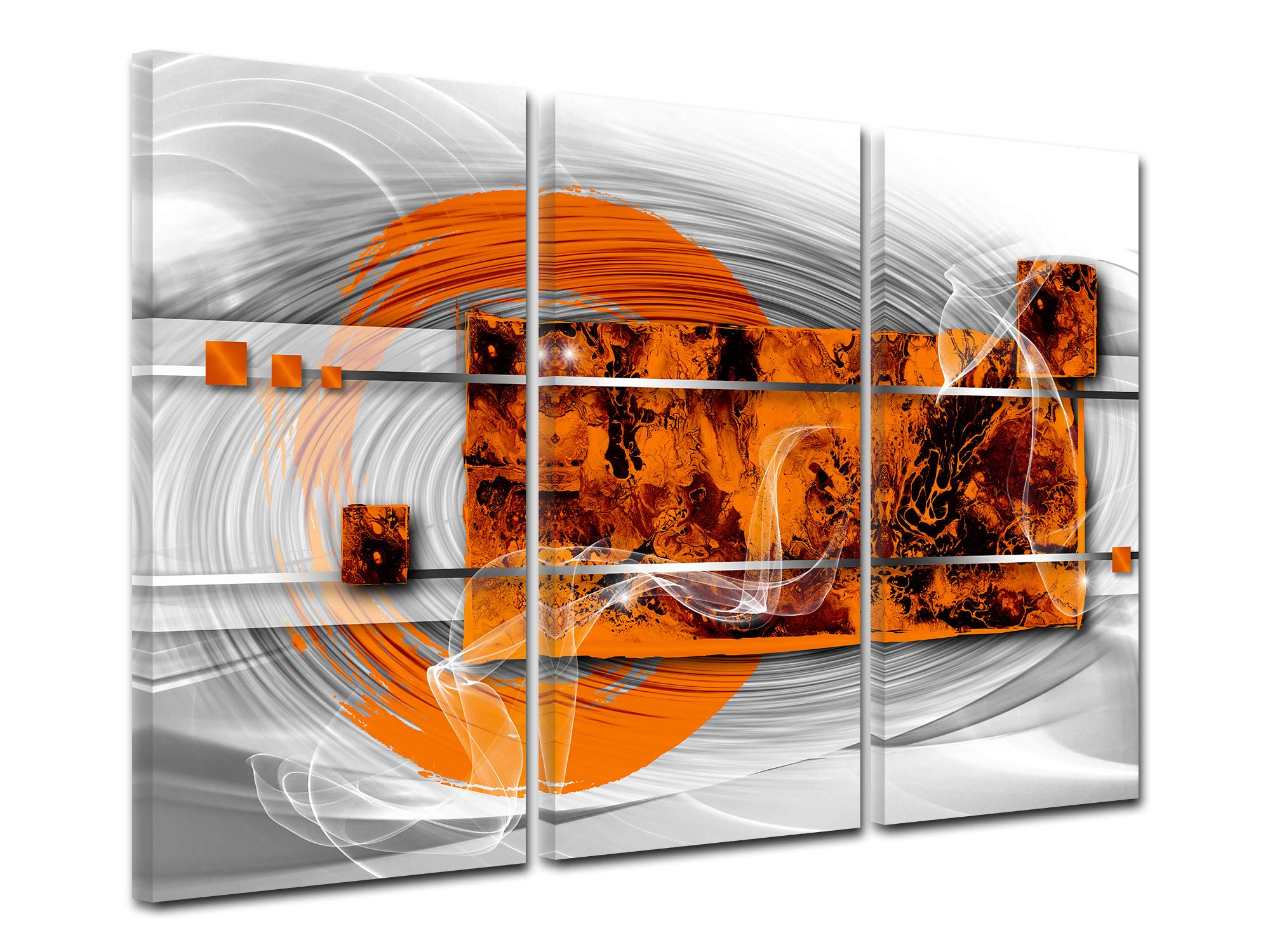 Declina, Quadro Decorativo da Parete per Soggiorno Moderno, Quadro Decorativo da Parete, Tela triptica Arte Astratta Saggezza 120 x 80 cm, Arancione, Canvas, Arancione, 120x80 cm