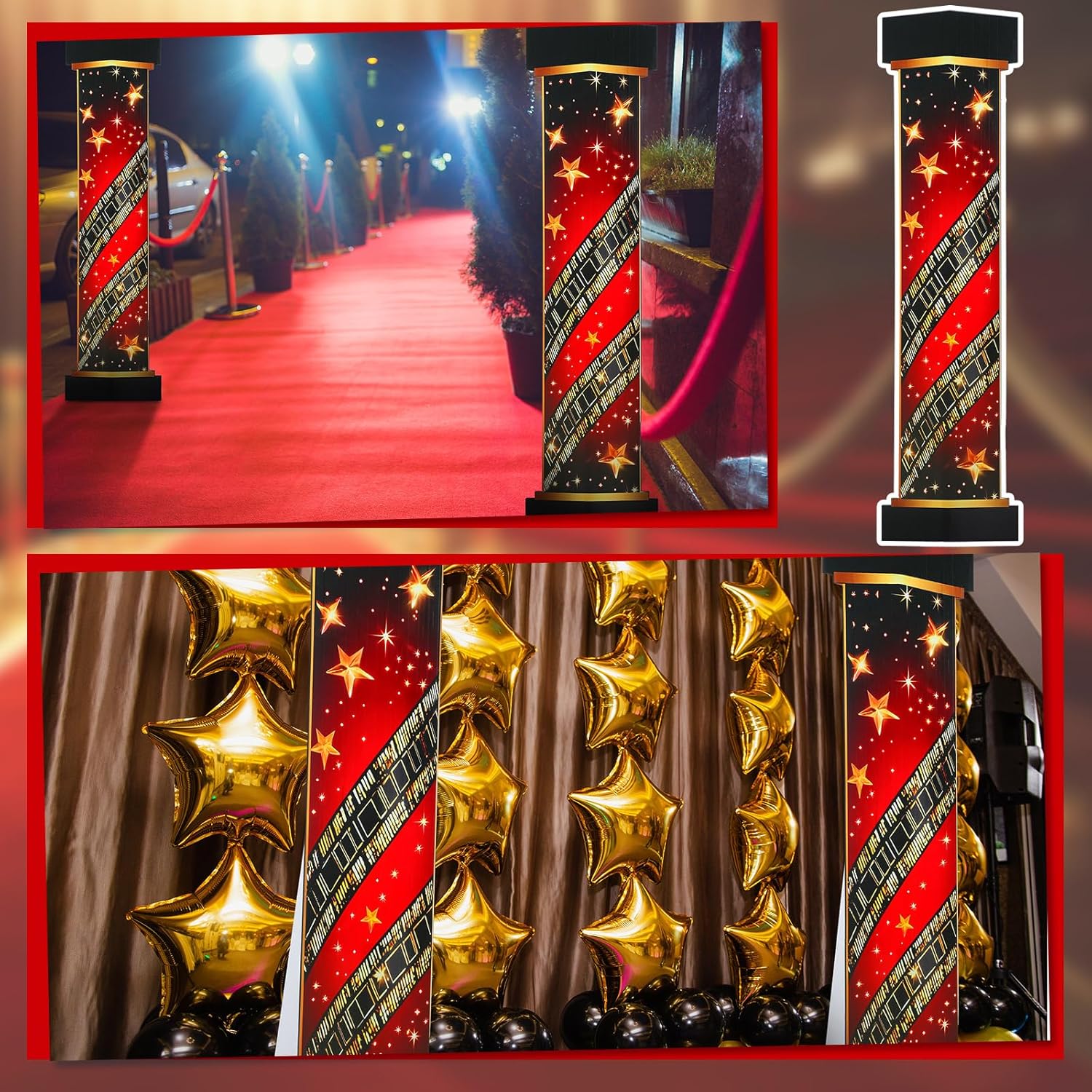 2 Pcs 5.8 ft Movie Award Night Red Carpet Column Decorations Prom Stand up Cardboard Cutout Life Size Award Red Carpet Theme Party Decoration Backdrop Photo Props Standup for Movie Awards Party Supply