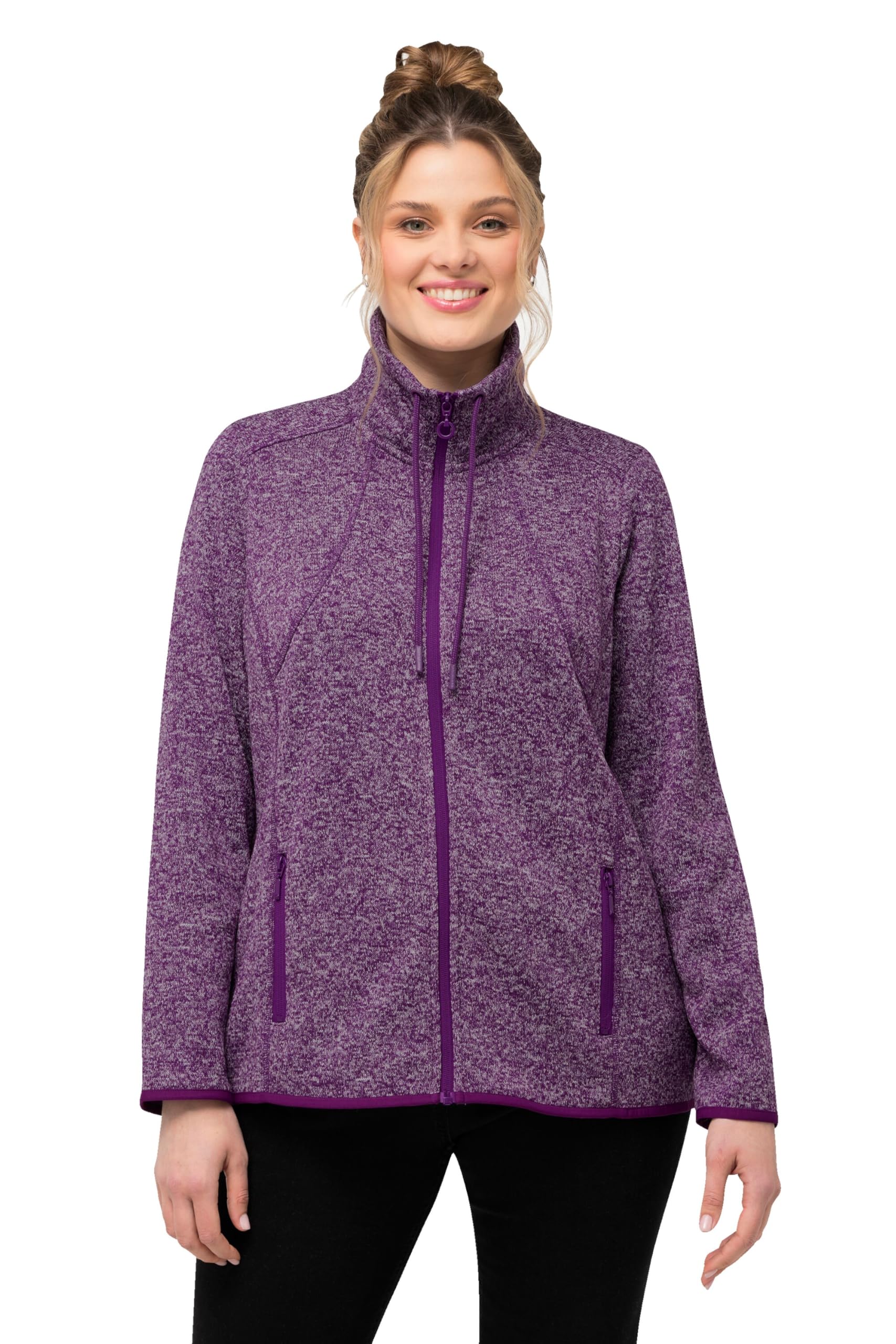 Ulla Popken, Ladies Plus Size Diamond Knitted Fleece Jacket, purple, 54-56