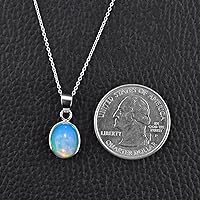 Vista 6 de Sterling Silver Necklace for Women – Ethiopian Opal Oval Bezel Dainty Pendant – Handmade October Birthstone Jewelry – 925 Silver Chain 18 Inch