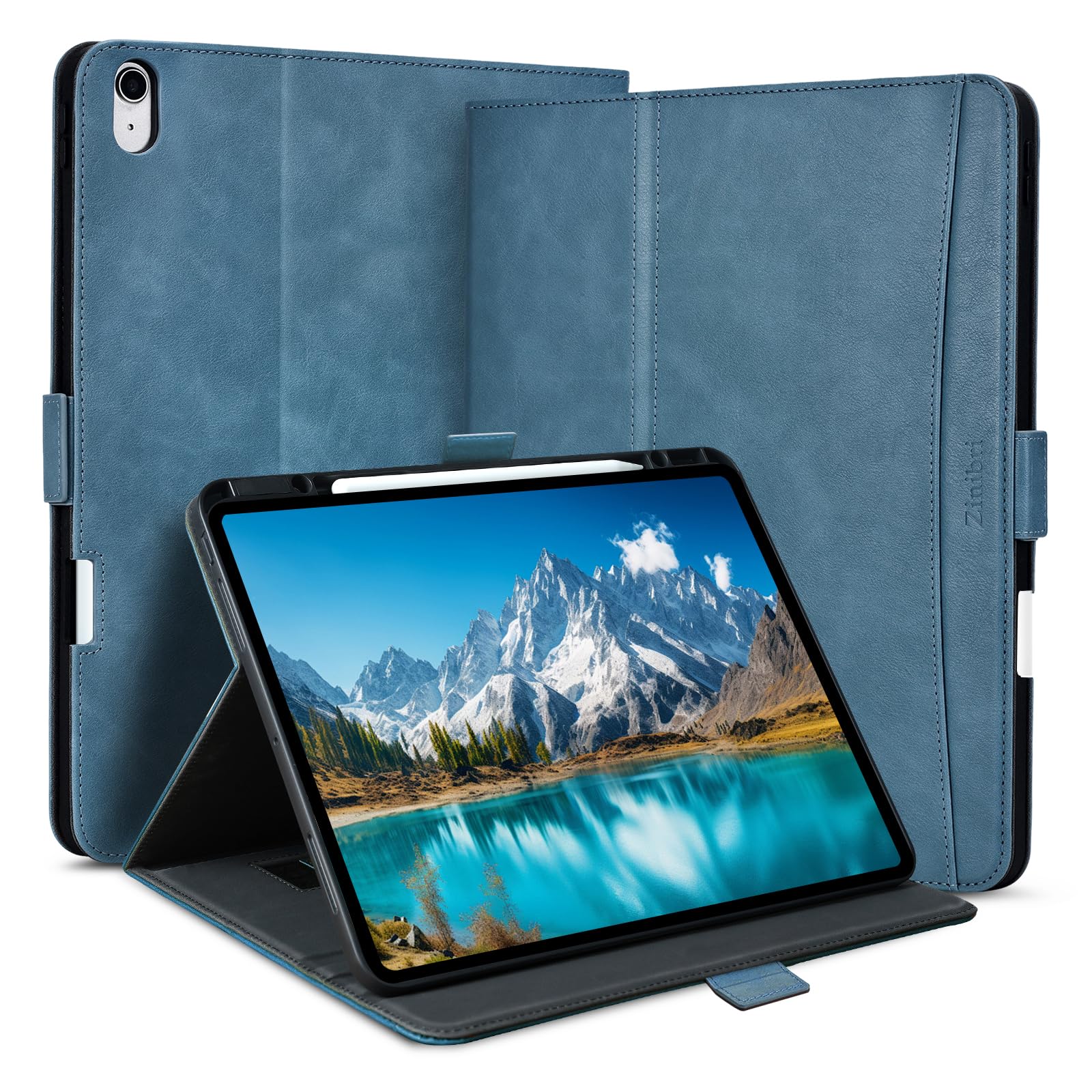 Custodia per iPad Air 11 Pollici M4/M3/M2 (2026/2025/2024), Cover iPad Air 5/4 Generazione 10,9" con Portapenna Tasca Cinghie,Supporto,Chiusura Magnetica,Auto Sveglia/Sonno,Azzurro Chiaro