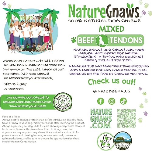 Vista 5 de Nature Gnaws Tendones de carne para perros (1 libra), grosor mixto, larga duración para perros pequeños y medianos, huesos naturales para masticar