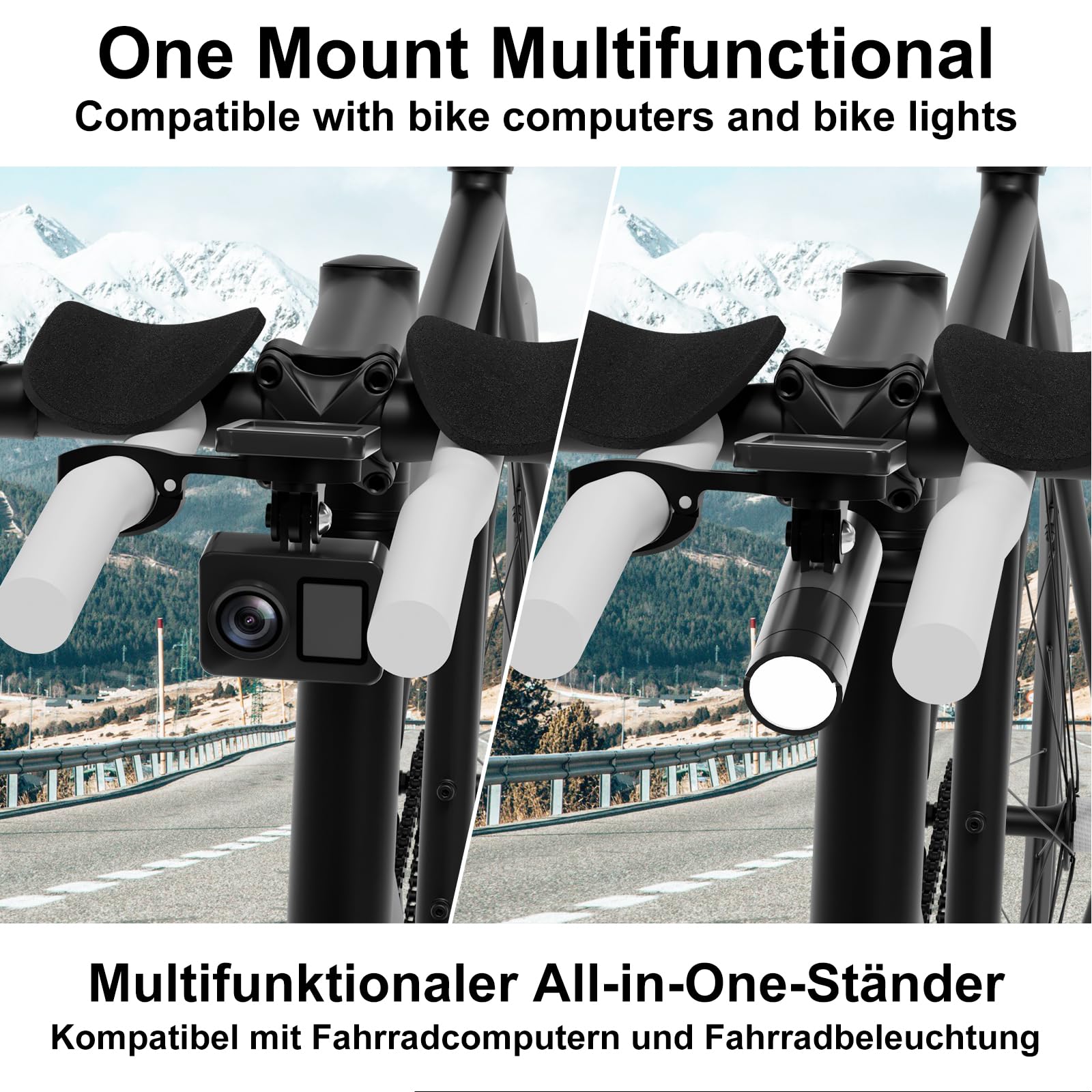 Bike AeroBar GPS-Computer-Halterung für Garmin Edge Explore, Aluminium-Fahrrad-GPS-Halterungen für 22,2 mm TT-Lenker, Taschenlampe und Action-Kamera, kompatibel mit Bryton, Wahoo und Cateye, Schwarz