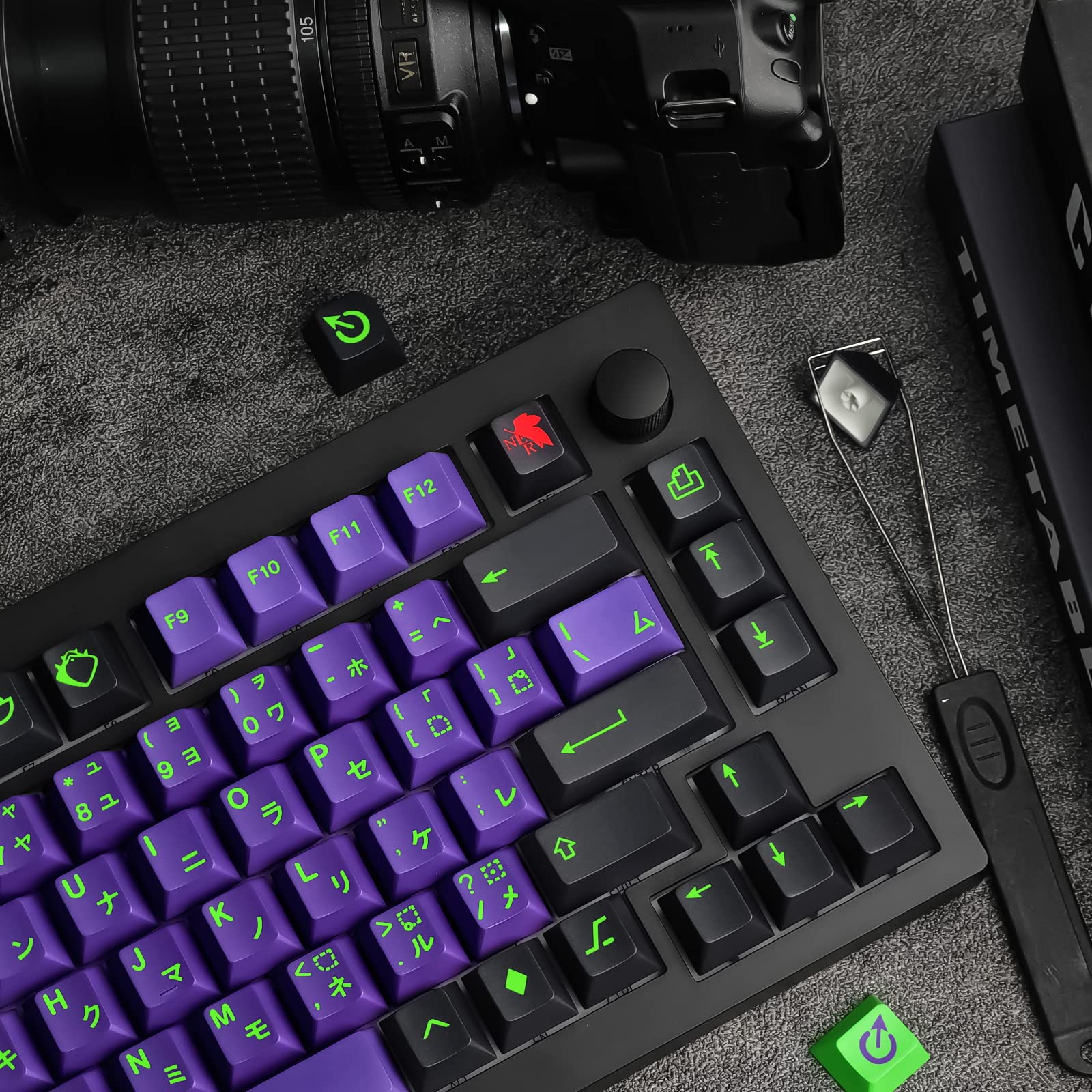 129 Teclas Dye Sub PBT Teclas para Teclado, Cherry Profile Morado y Verde Gaming Keycap para teclados (Teclas QWERTY con distribución Estadounidense)