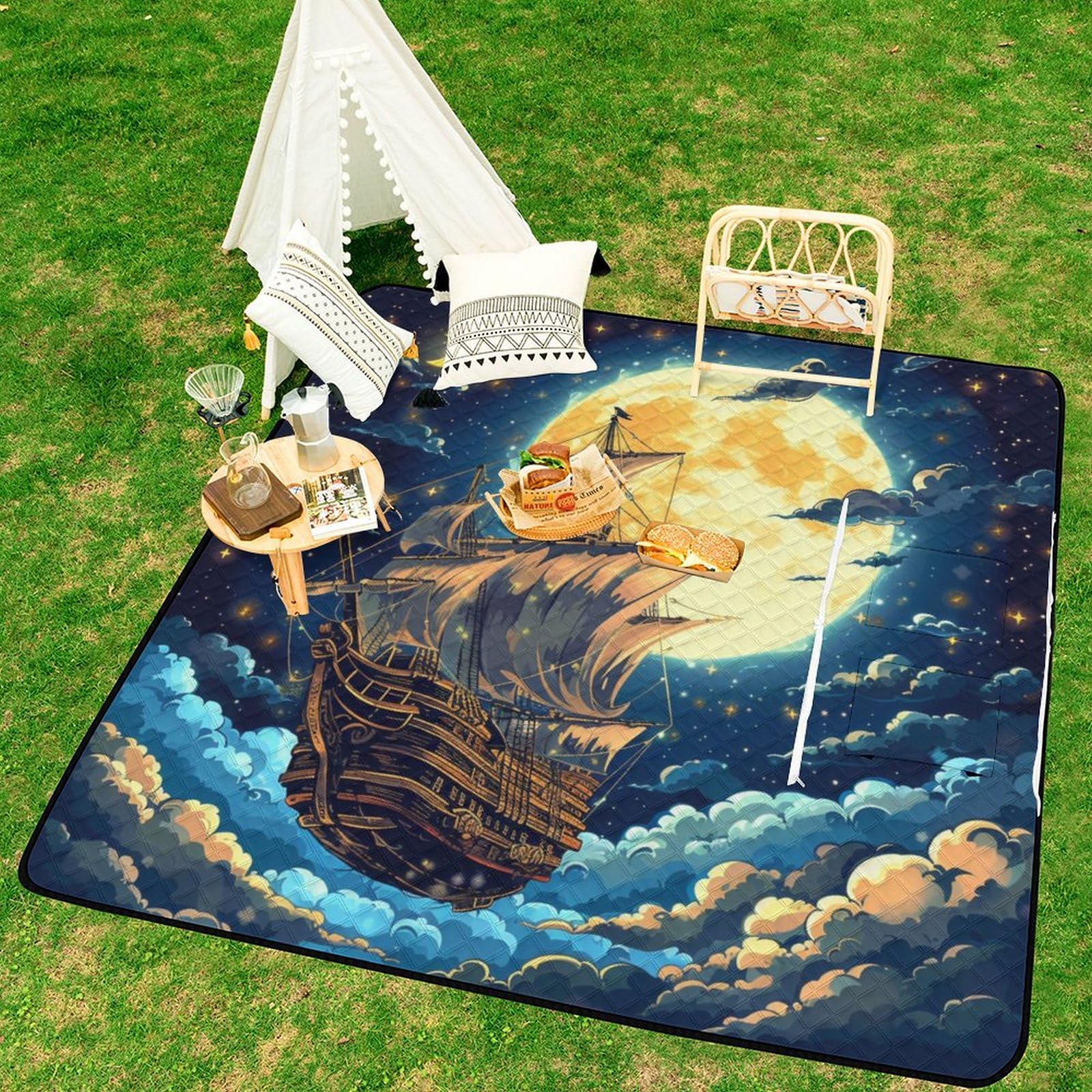 3D Stampa Nave Coperta Picnic Impermeabile arte Stuoia Spiaggia Pieghevole Coperta Da Picnic Per Spiaggia Campeggio Pic-nic Attività All'aperto 200x200cm