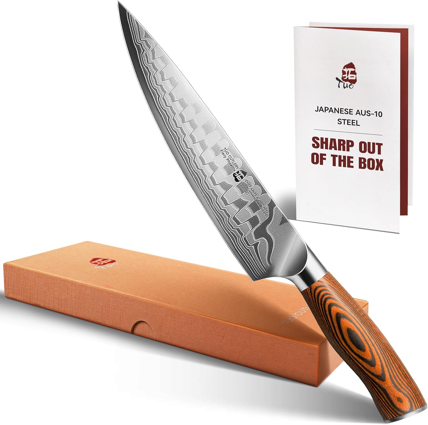 TUO 8" Chef Knife in Japanese Steel AUS-10, 67 Layers Damascus Kitchen Knife, High Carbon Steel Blade with Dragon Pattern & Pakkawood Handle