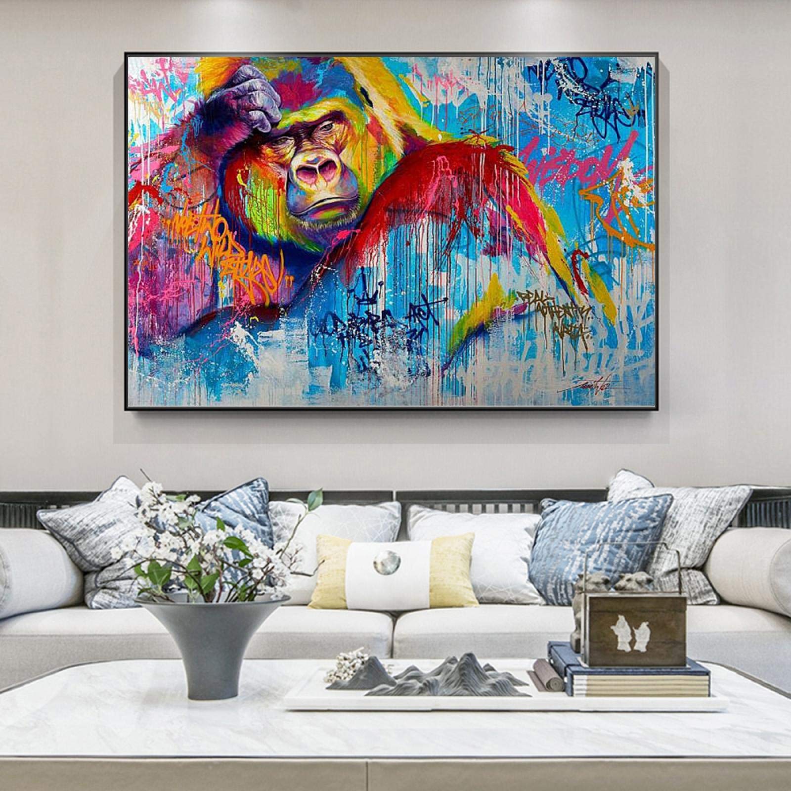 Singe gorille graffiti toile abstraite colorée art vibrant - 8