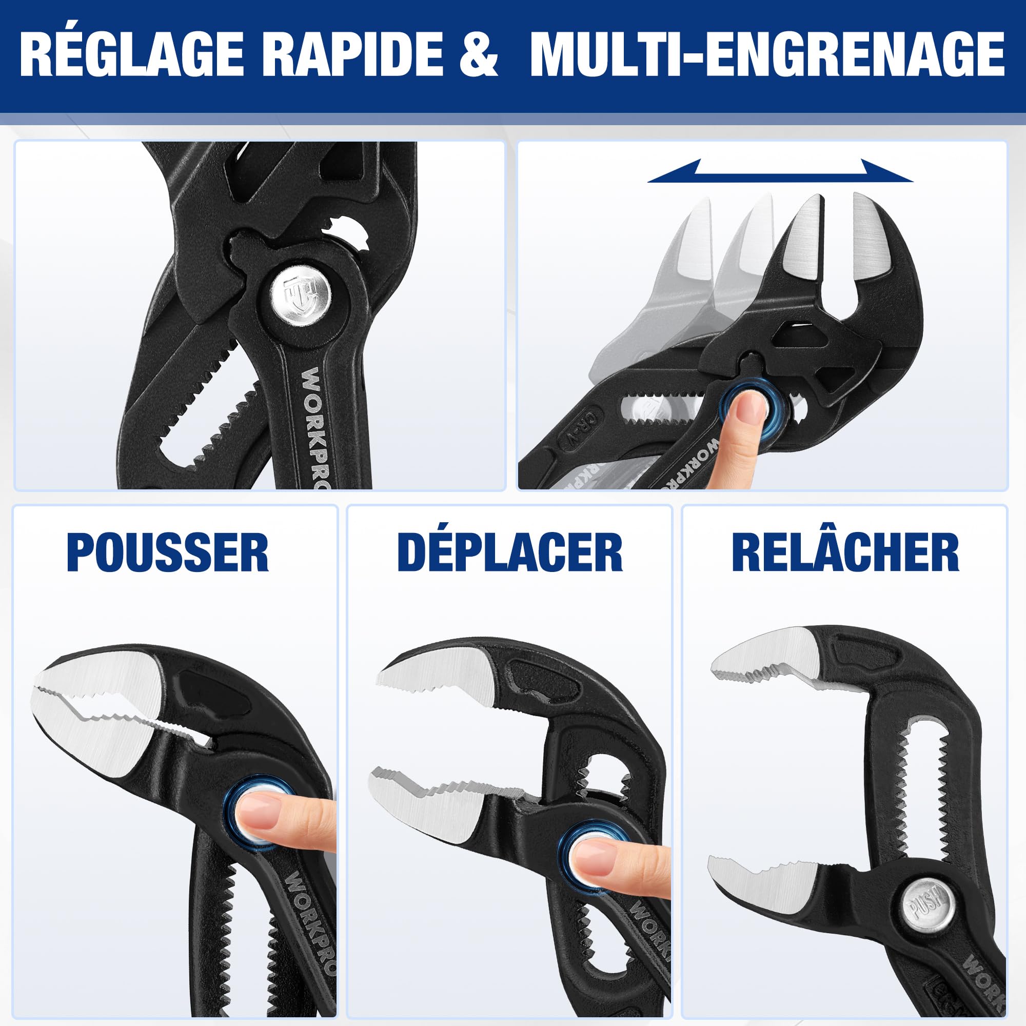WORKPRO Ensemble de 2 Pinces, Pince Multiprise Rainurée 180 mm et Clé à Pince 180 mm pour Réparation de Plomberie et Usage Domestique