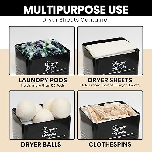 Miniatura 3 de Contenedor de cápsulas de detergente de metal estilo granja con soporte para hojas de secadora para organización y almacenamiento de la lavandería -